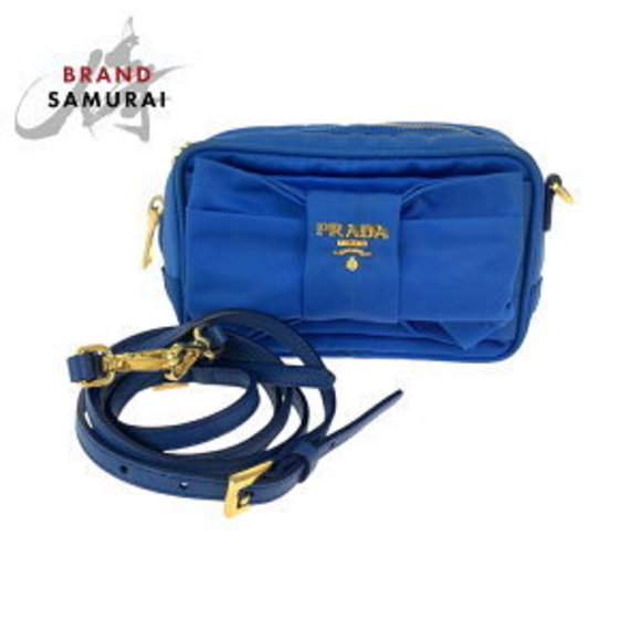 Prada Pochette Blue Tessuto Ribbon Bag Nylon Shoulder - Picture 1 of 9